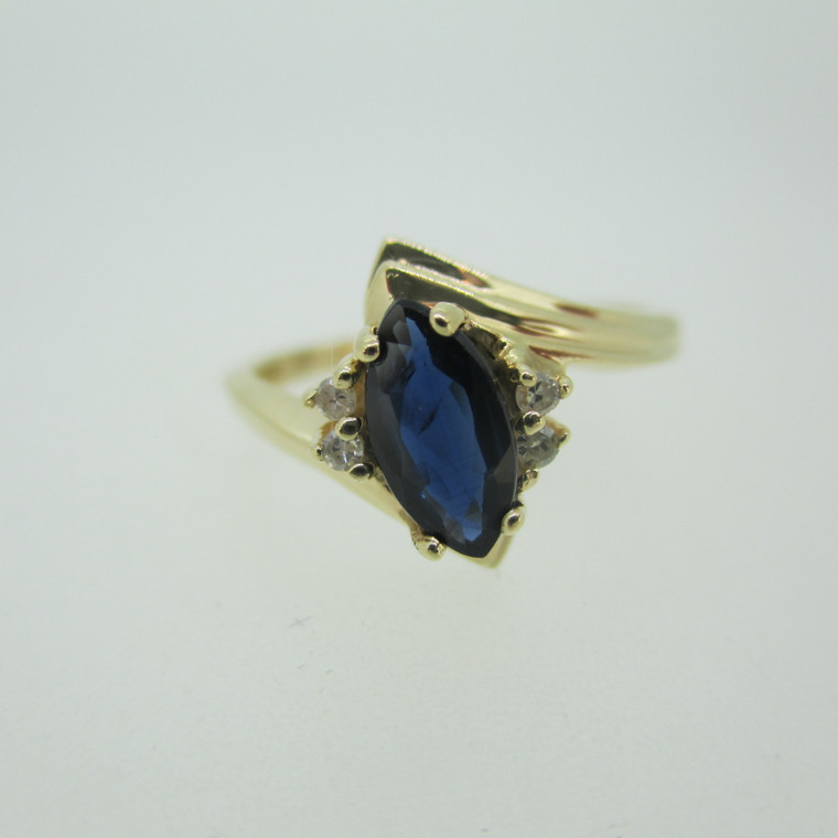 14k Yellow Gold Marquise Cut Sapphire Ring with Diamond Accents Size 5 1/2