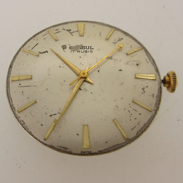 Vintage Consul Swiss Fontainemelon 72 17J Movement and Dial Parts with 14k Omega Crown (B11452)