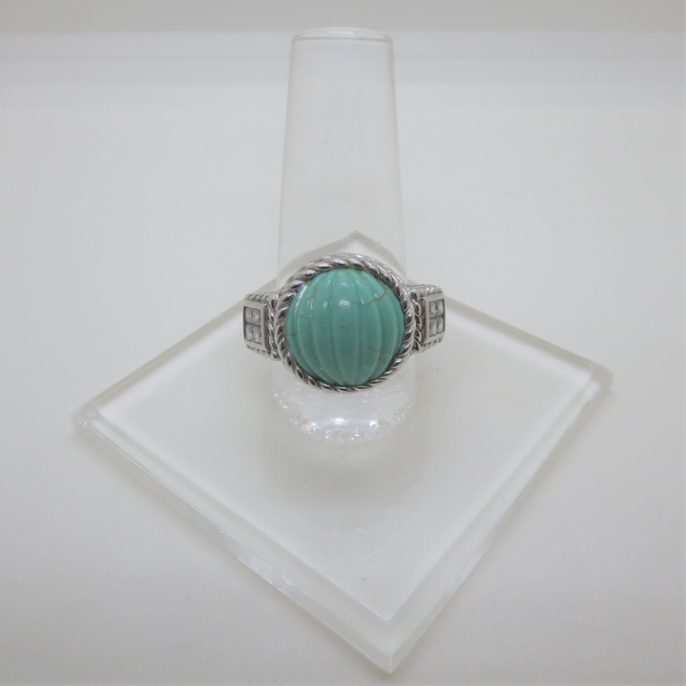 Judith Ripka Sterling Silver Reconstituted Turquoise & CZ Accents Ring Size 8