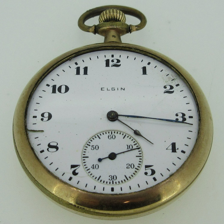 Antique 1918 Elgin Grade 303 Model 3 12s 7J Gold Filled Pocket Watch Parts As-Is (B11974)