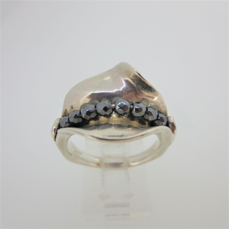 Sterling Silver Hagit Gorali Modern Design Hematite Stones Ring Size 8