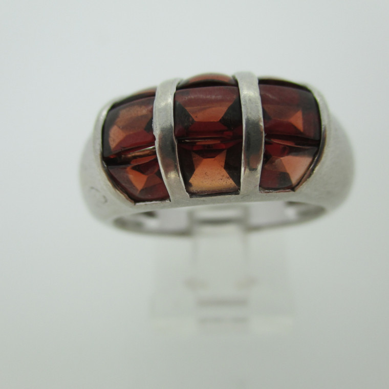 Sterling Silver Amber Ring Dome Shape Size 10 