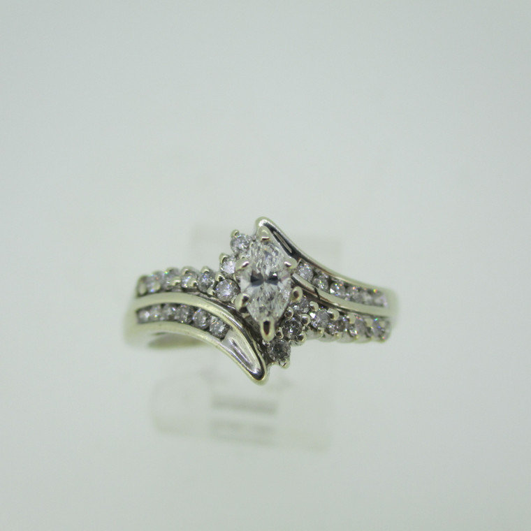 14k White Gold Marquise Cut Diamond Ring with Diamond Accents Size 7
