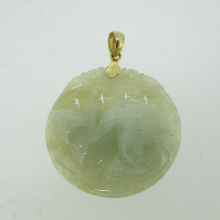 14k Yellow Gold Jade Year of the Rat Carved Pendant