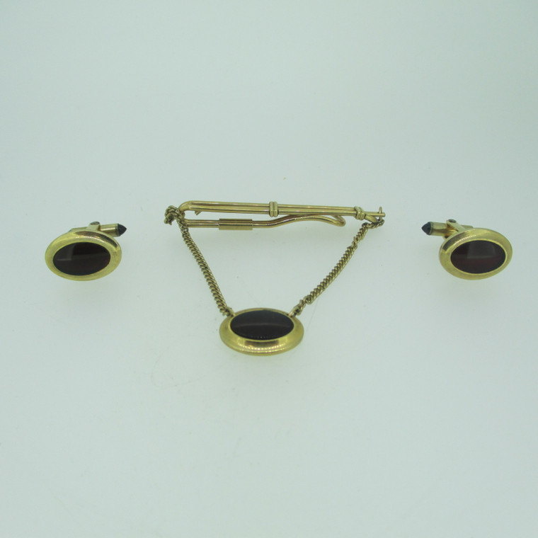 Vintage Correct Quality Gold Filled Cuff Links and Tie Bar (B12529)