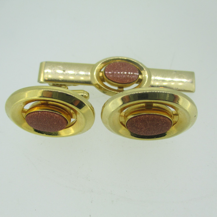 Vintage Anson Red Stone Gold Tone Cuff Links and Tie Bar