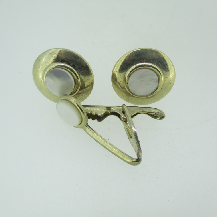 Vintage Light Stone Gold Tone Cuff Links and Tie Bar (B12540)