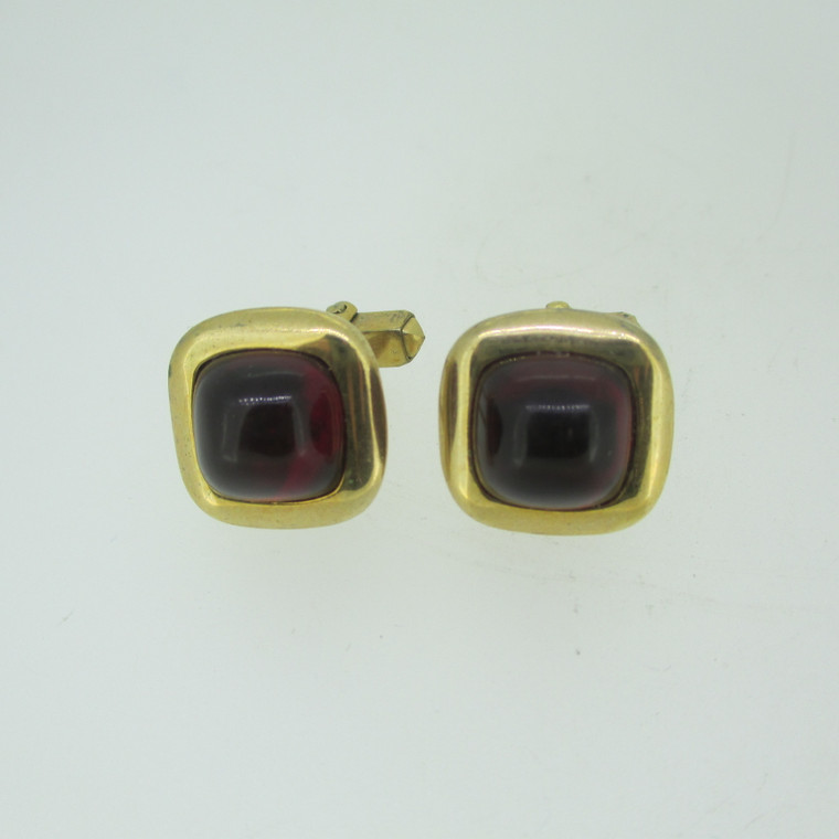 Vintage Gold Tone with Dark Red Stone Cuff Links (B12542)
