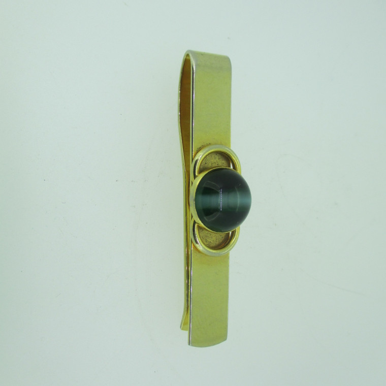 Vintage Style King Gold Tone with a Green Stone Tie Bar (B12544)