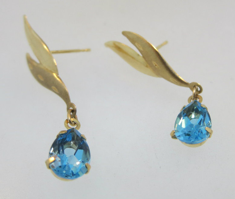 14k Yellow Gold Blue Topaz Pear Shape Earrings