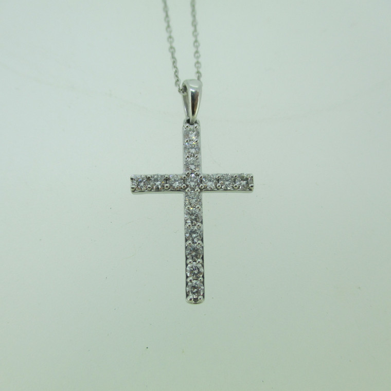 14k White Gold .47ct TW Diamond Cross with 18" Chain