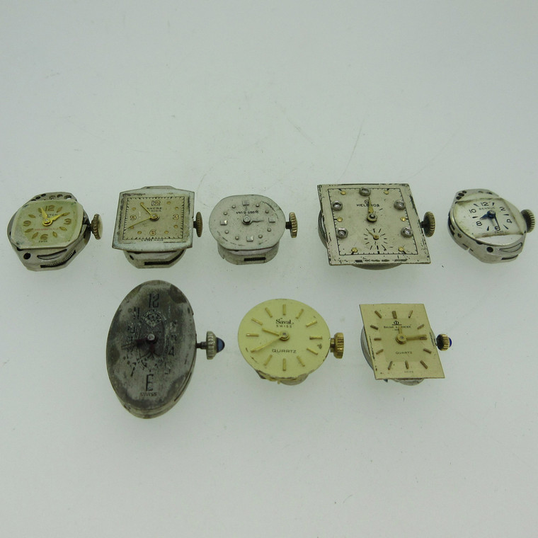 Lot of 8 Vintage Swiss Mechanical and Quartz Movements and Dials Parts (B12499)