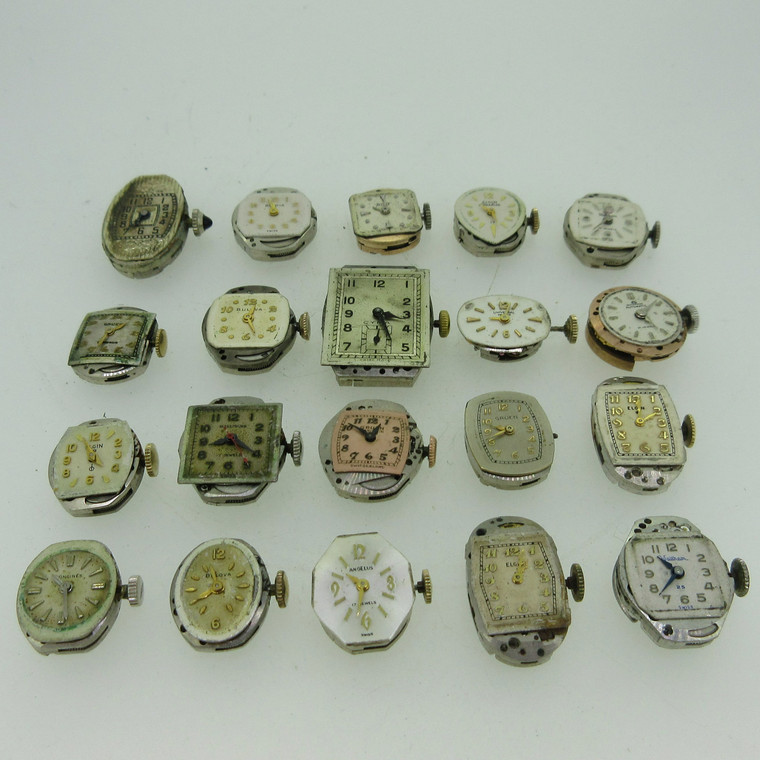 Lot of 20 Vintage Swiss Bucherer Gruen Hafis and More Mechanical Movements and Dials Parts (B12509)