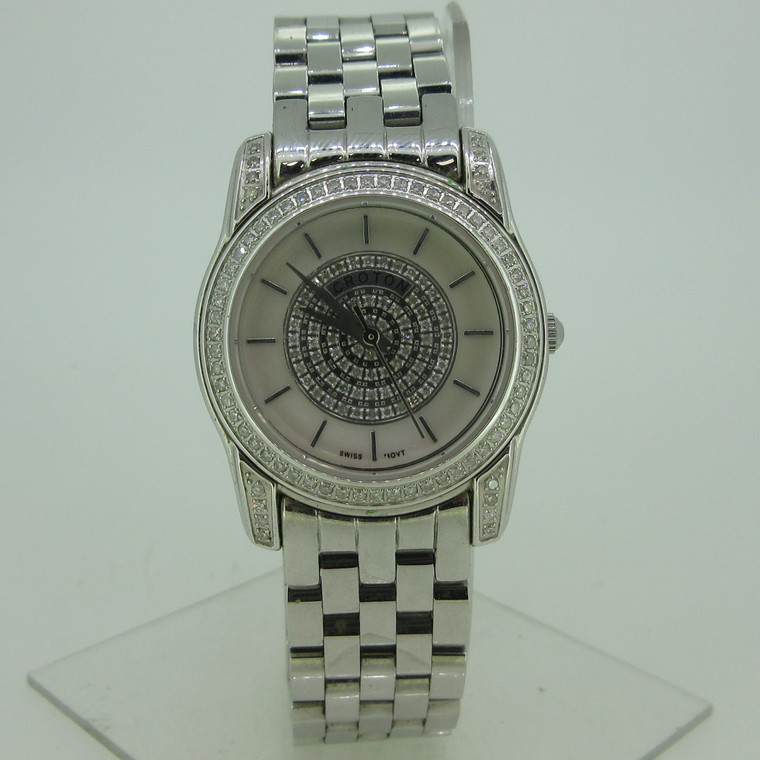 Ladies Croton Swiss CN207076 1 CT TW Diamond MOP Dial Quartz Stainless Steel Watch (B12763)