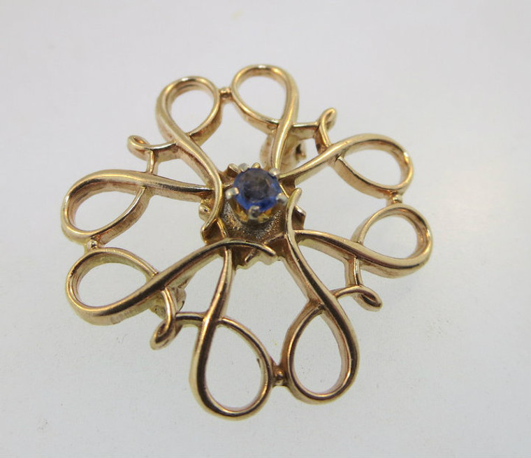 Vintage R10k Yellow Gold Sapphire Brooch Pendant