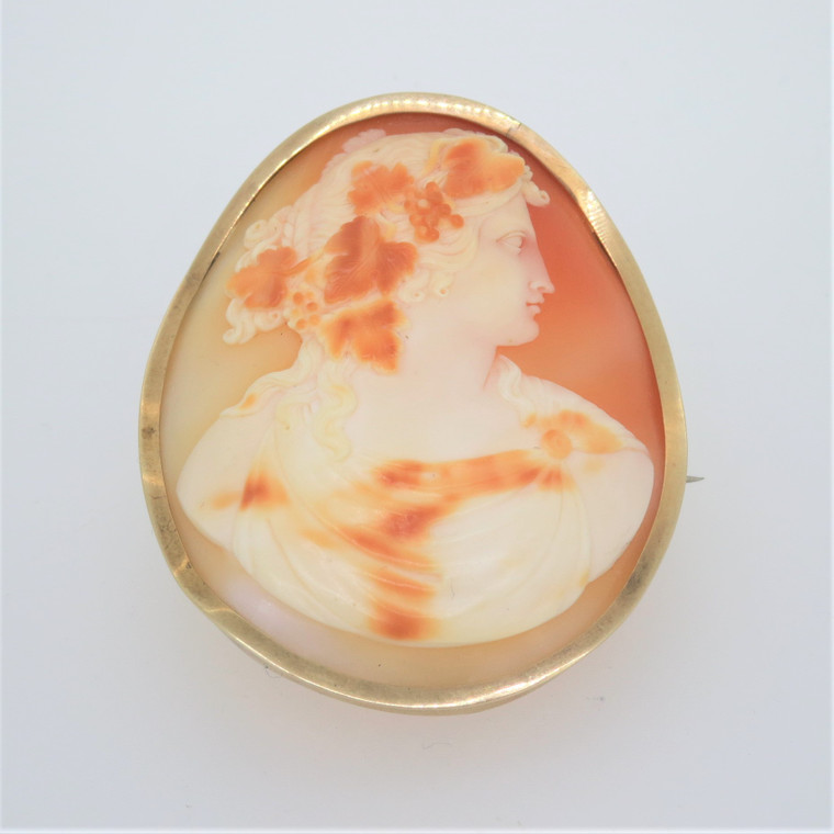 Vintage 14k Yellow Gold Large Detail Carved Shell Cameo Brooch Unsigned