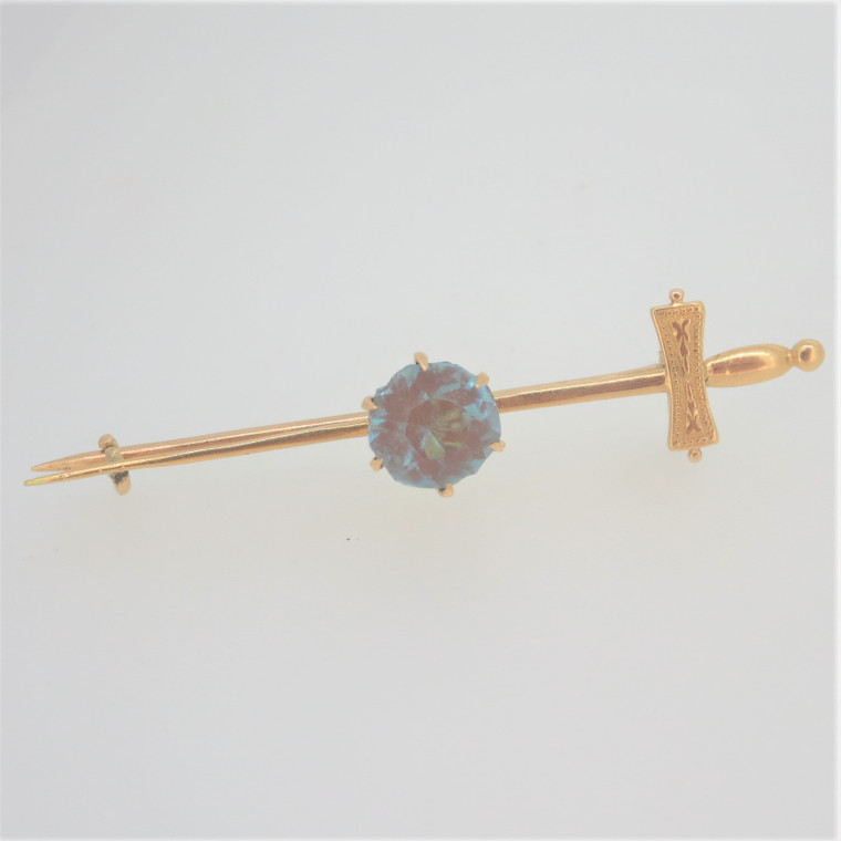 Vintage 10k Yellow Gold Created Iridescent Stone Bar Pin Handmade