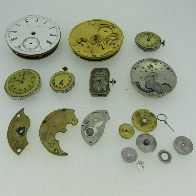 Lot of Antique Swiss and U.S.A. Pocket Watch Movements and Dials Parts (B13267)