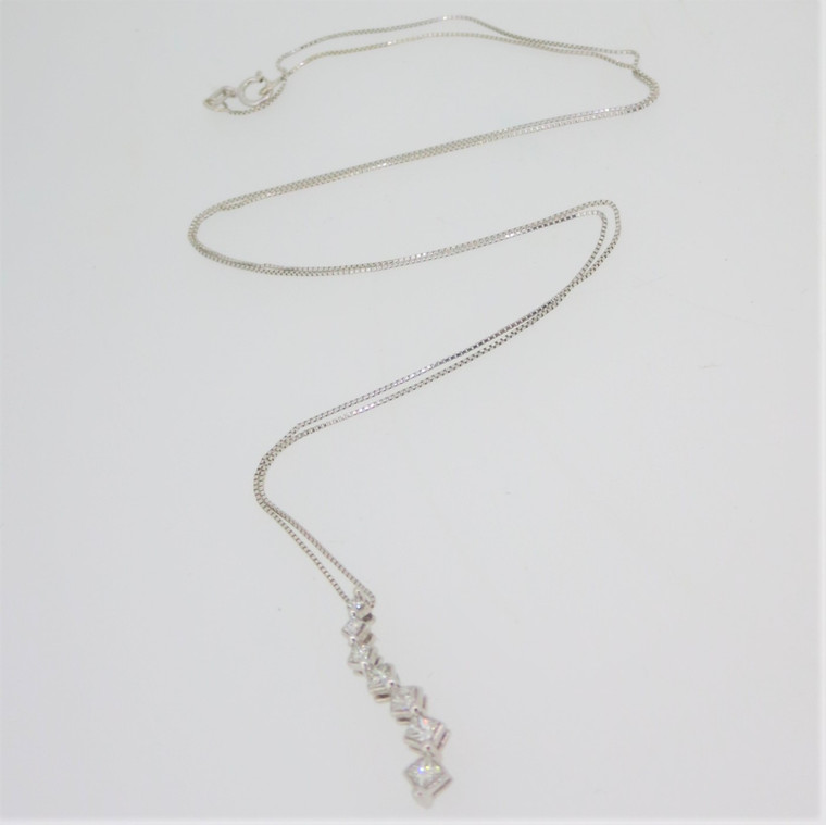 14k White Gold Approx 1/4ct TW Princess Cut Diamond Drop Pendant Necklace