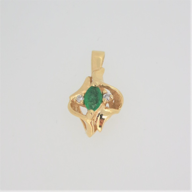 14k Yellow Gold Emerald Pendant with Diamond Accents