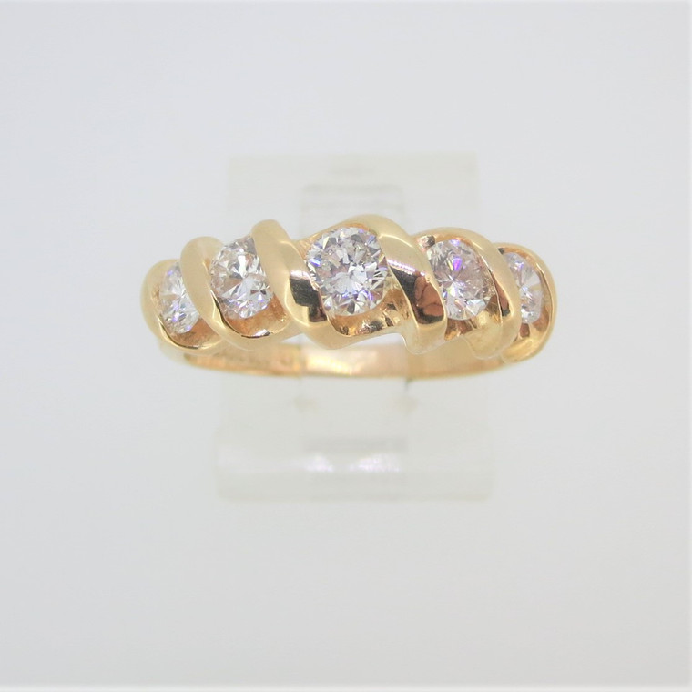 14k Yellow Gold Approx .85ct TW 5 Stone Diamond Magic Glo Ring Size 6.5