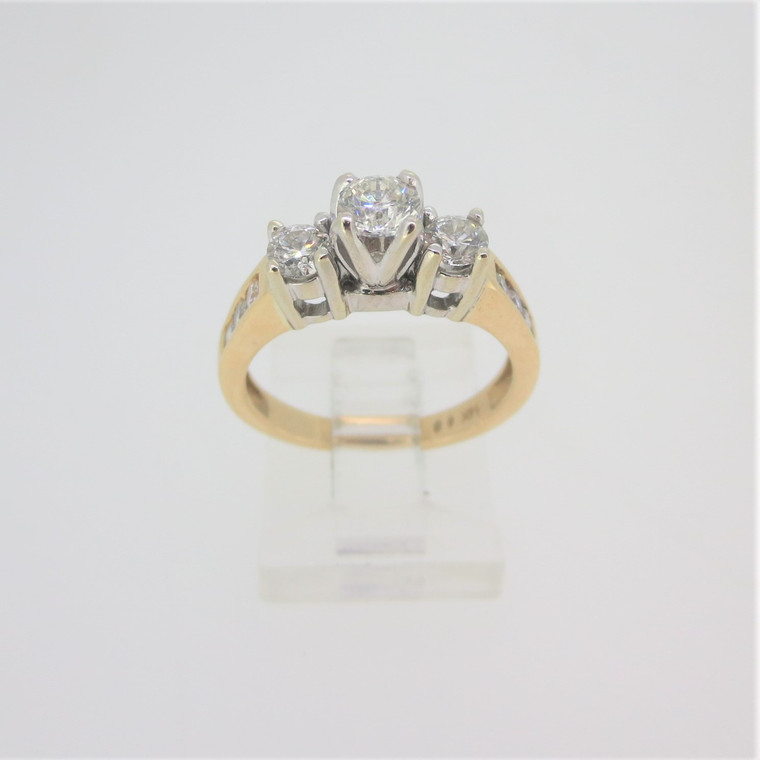 14k Yellow & White Gold Approx 3/4ct TW Diamond 3 Stone Ring w 6 Accents Sz 6.5