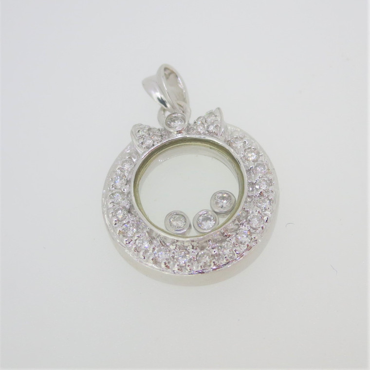 14k White Gold Diamond Pave Wreath Pendant with 3 Floating Diamonds