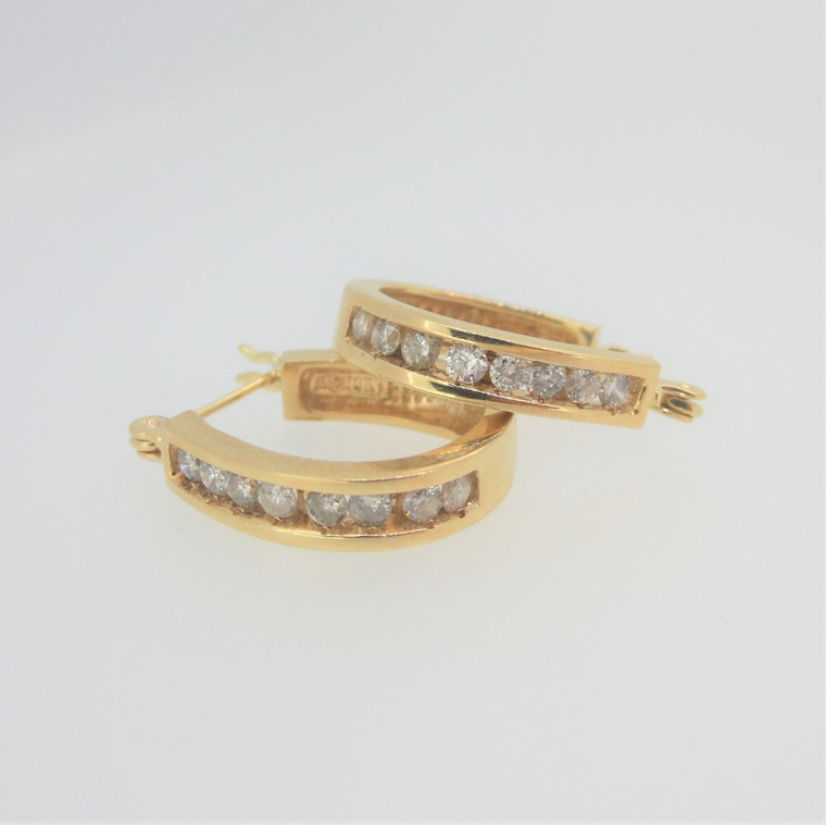 14k Yellow Gold Approx 1/3ct TW Diamond Marsala Leverback Huggie Hoop Earrings