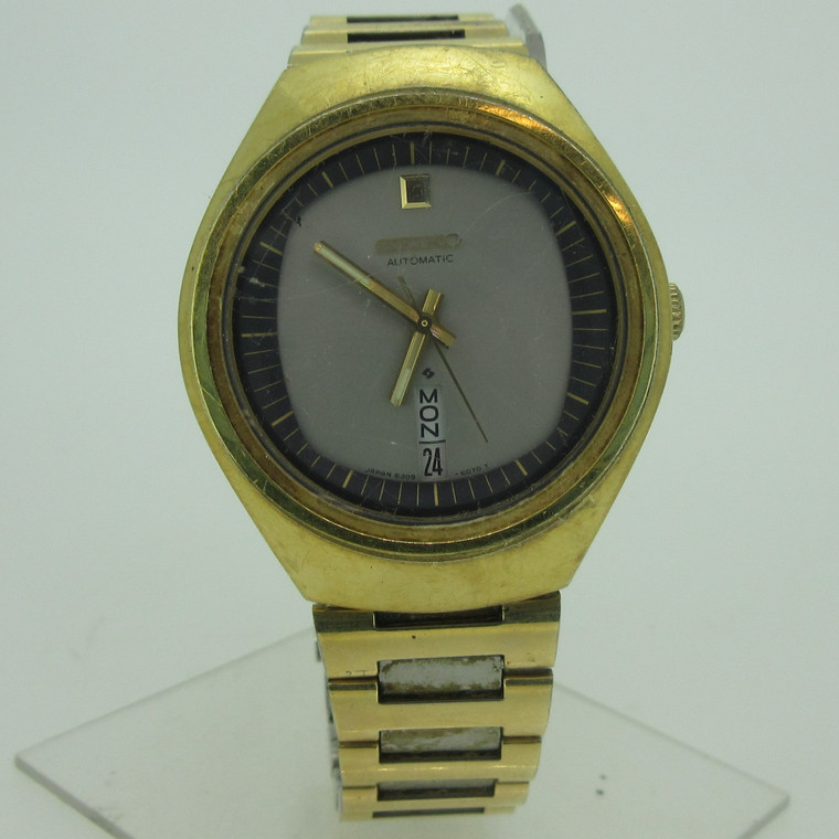 Vintage Seiko Automatic 6309-8079 17J Gold Tone Stainless Steel Watch (B13930)