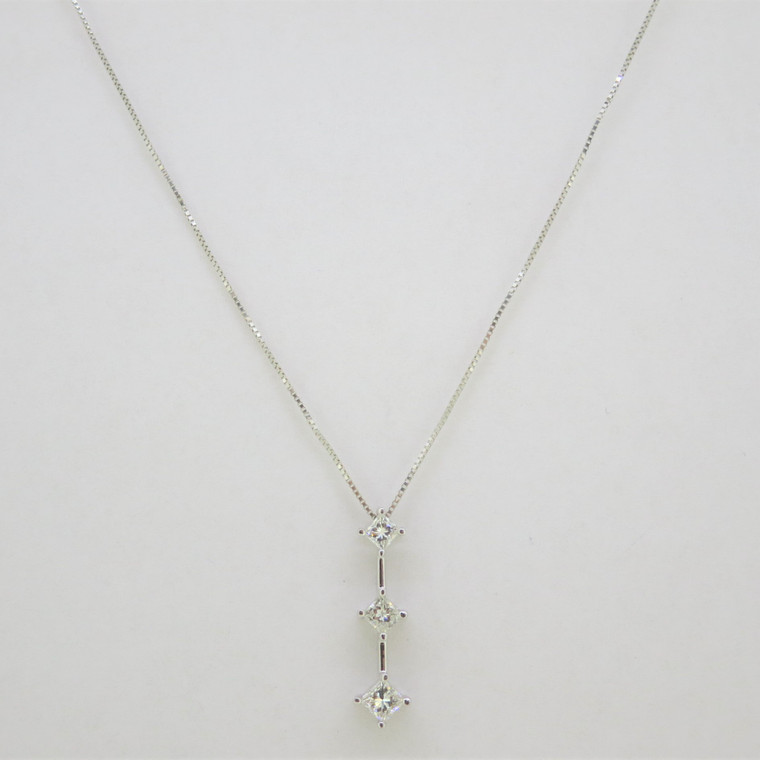 18k White Gold Approx 1/2ct TW Past Present Future Princess Cut Diamond Necklace