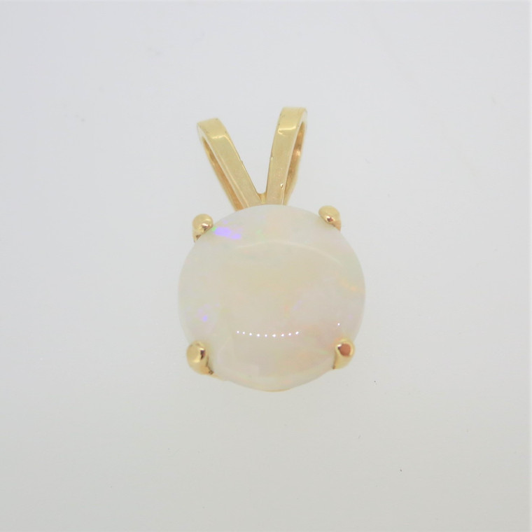 14k Yellow Gold Round Natural Opal Pendant