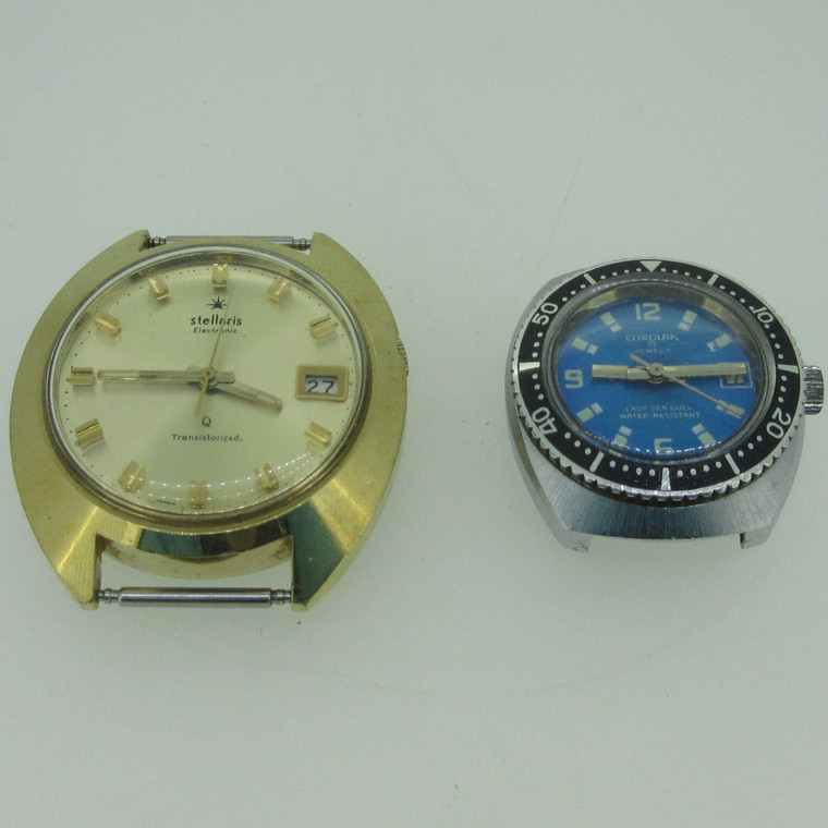 Lot of 2 Vintage Stellaris and Cordura Watch Case Movement and Dials Parts (B14188)