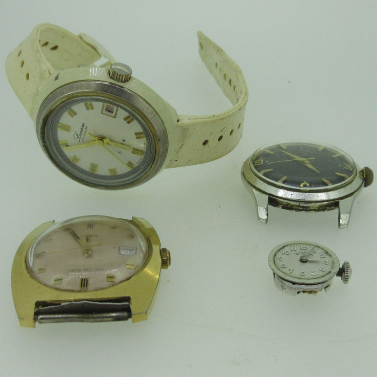Lot of 4 Vintage Timex Lucerne Hamilton Helbros Mechanical Movements Dials Watches Parts (B14481)