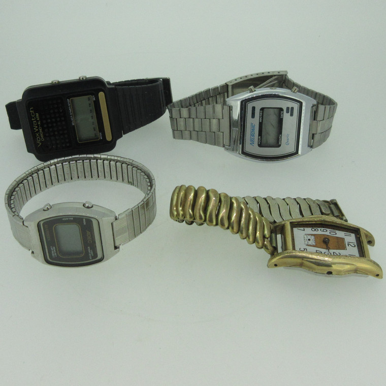 Lot of 4 Vintage Quartz LCD and Mechanical Watches Parts (B14496)