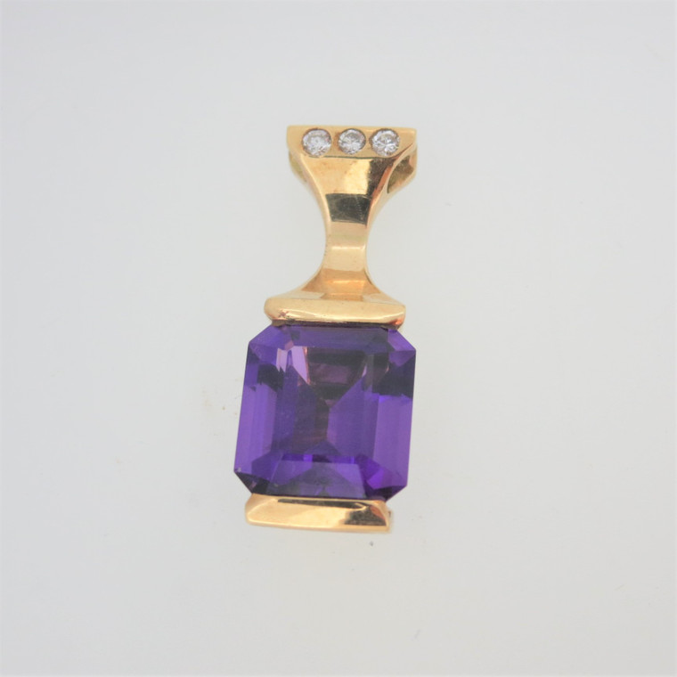 14k Yellow Gold Emerald Cut Amethyst Slide Pendant with Diamond Accents