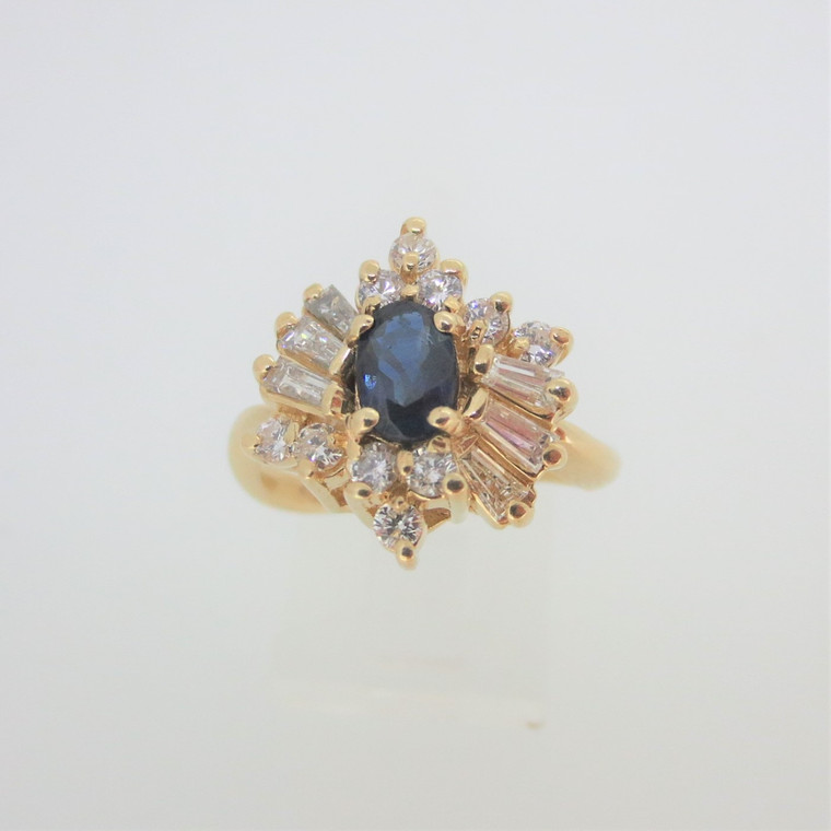 14k Yellow Gold Oval Sapphire & Approx 1/2ct TW Diamond Accents Ring Size 6.75