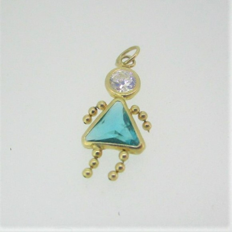 14k Yellow Gold Teal London Blue Topaz December Birthstone Girl Charm Pendant