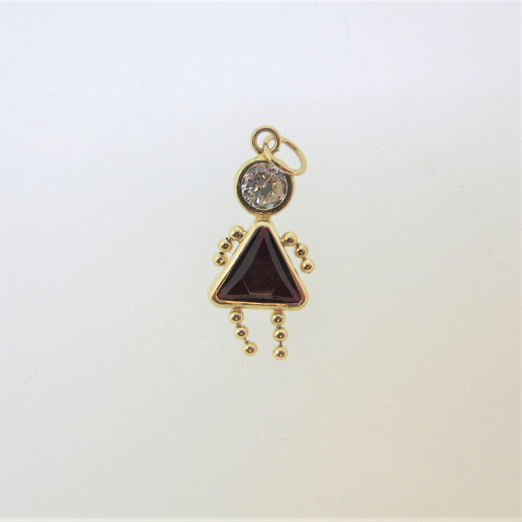 14k Yellow Gold Created Garnet January Birthstone Girl Charm