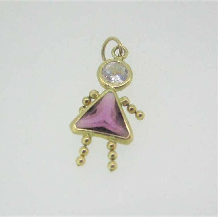 14k Yellow Gold Created Amethyst February Birthstone Girl Charm Pendant