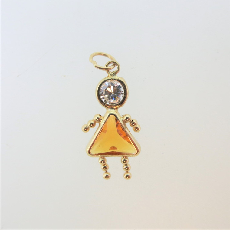 14k Yellow Gold Created Topaz November Birthstone Girl Charm Pendant