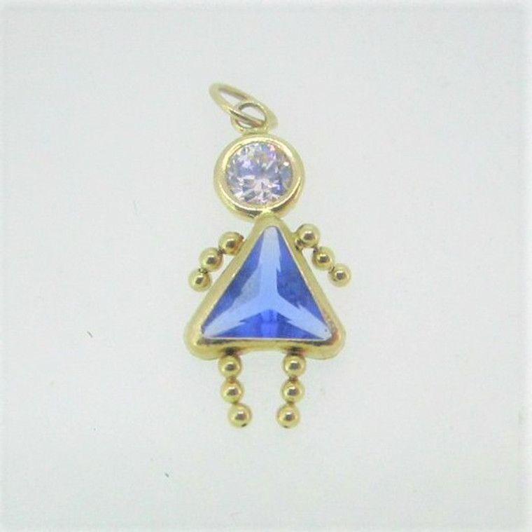 14k Yellow Gold Created Sapphire September Birthstone Girl Pendant Charm