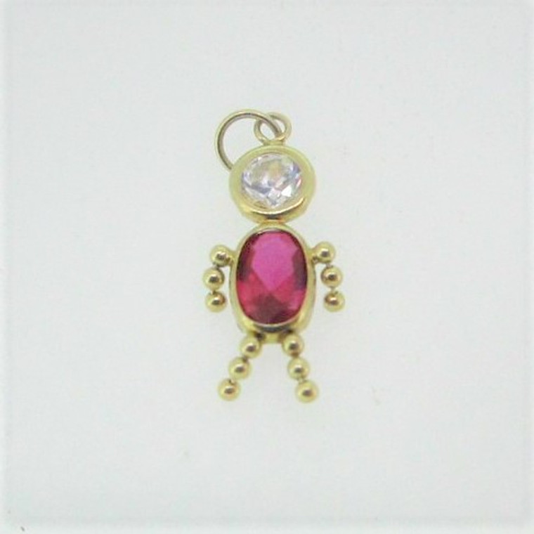 14k Yellow Gold Created Ruby July Birthstone Boy Pendant Charm