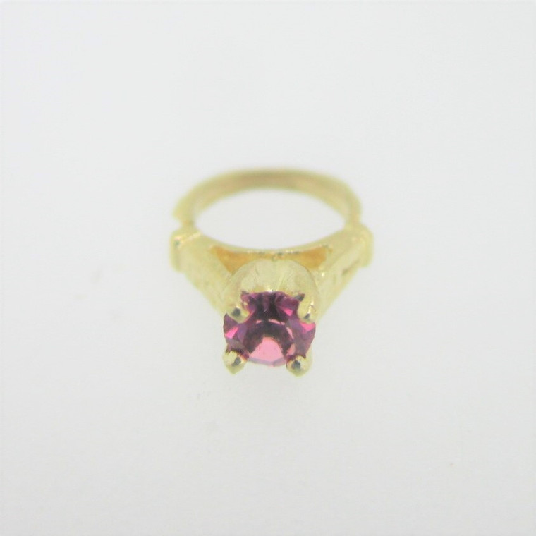 14k Yellow Gold Created Pink Tourmaline October Birthstone Ring Charm