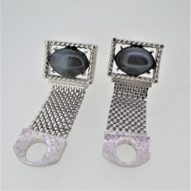 Swank Silver Tone Rectangular with Grey Stone Mesh Cufflinks