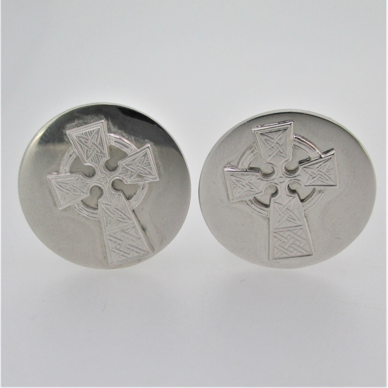 Round Silver Tone Cross Design Cufflinks