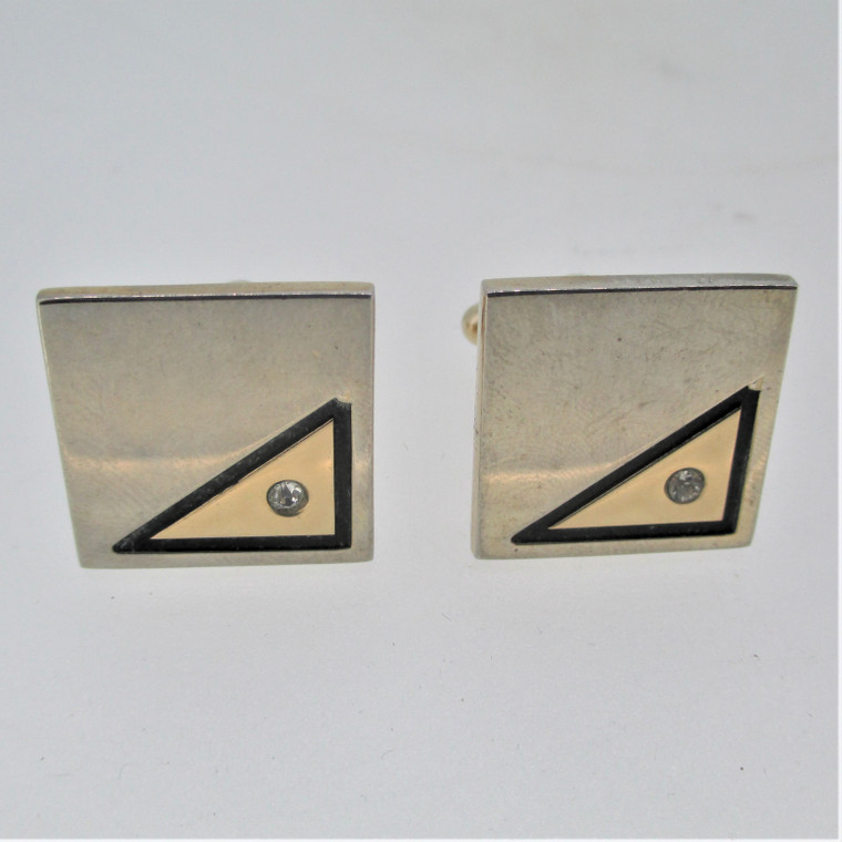 Shields Square Gold and Silver Tone with Clear CZ Cufflinks