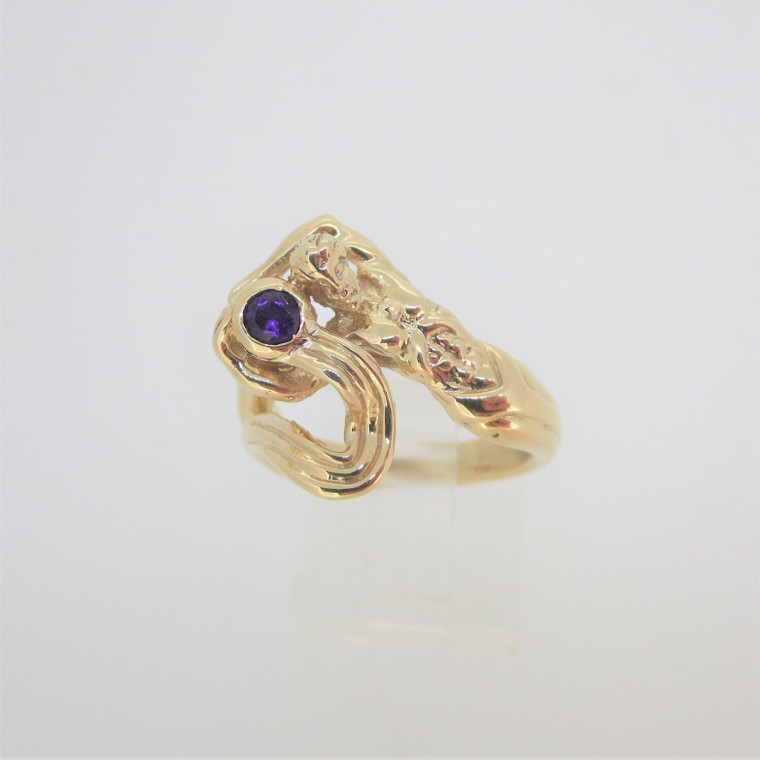 14k Y Gold Amethyst Aquarius Zodiac Astrology Ganymede Water Bearer Ring Sz 6.25