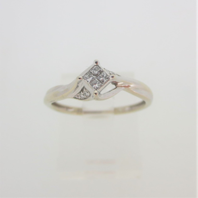 10k White Gold Princess Cut Invisible Set Diamond Engagement Promise Ring Sz 5.5