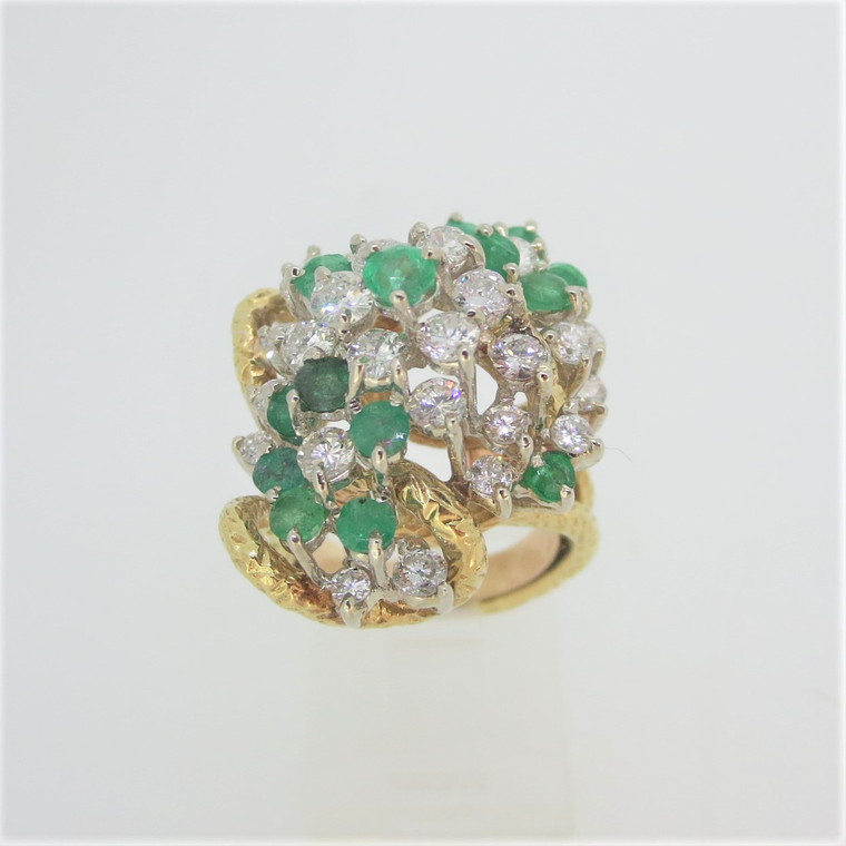 14k Yellow Gold Textured Emerald & Diamond Statement Ring with Horseshoe Sz 4.75