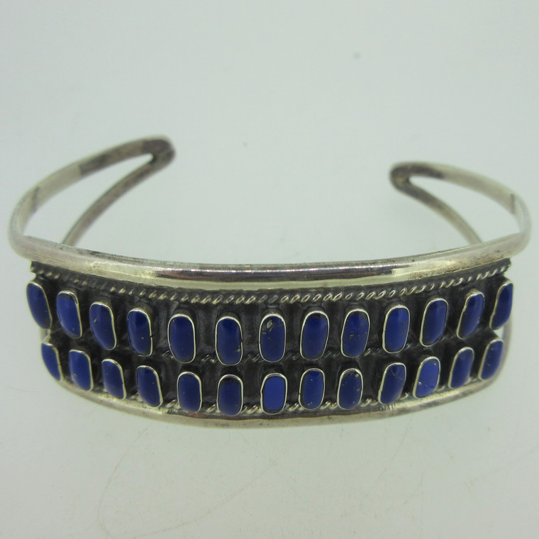 Sterling Silver Blue Lapis Needle Point Cuff Bracelet Mexico